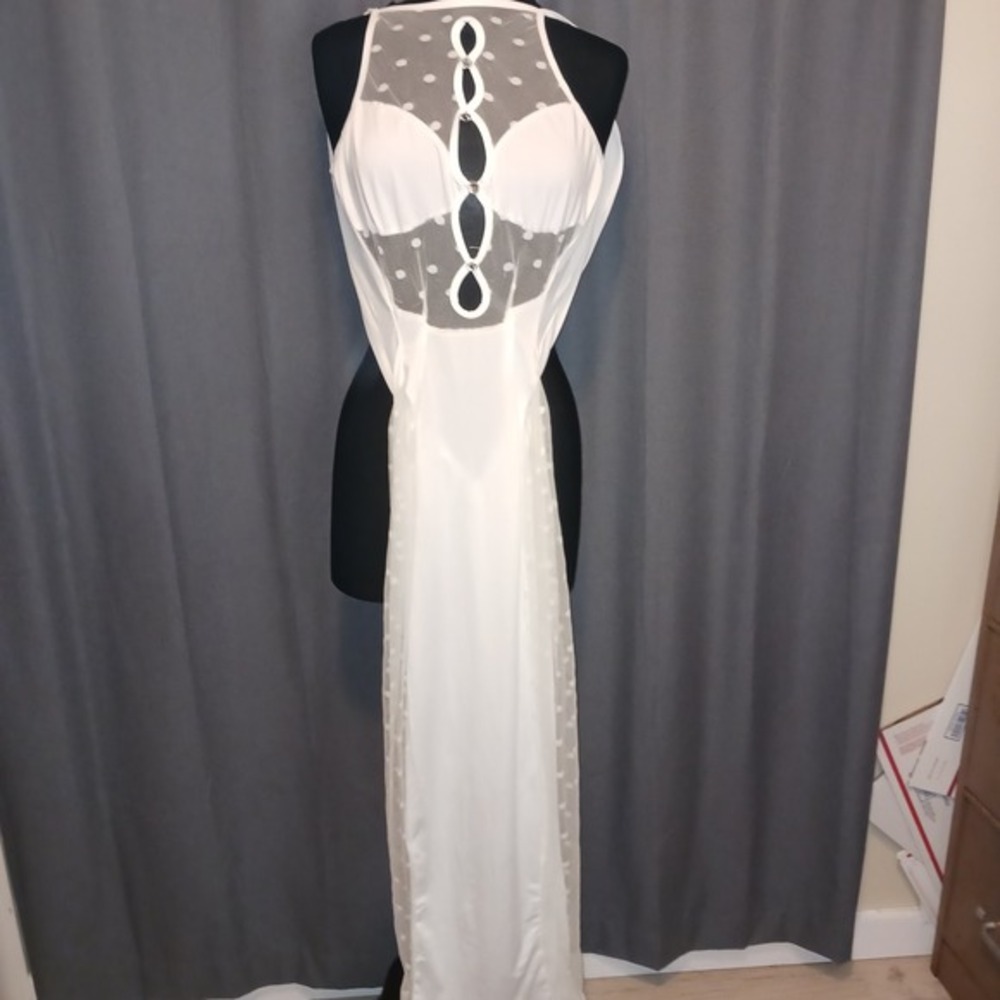 Bridal Boudoir Sexy White Polka Dot Mesh Maxi Nightgown Slip‎ Daring Dress Small